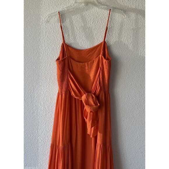 Lush Women's Maxi Dress Tie Back Size Small Orange Adjustable Straps Tiered Boho - Picture 9 of 13